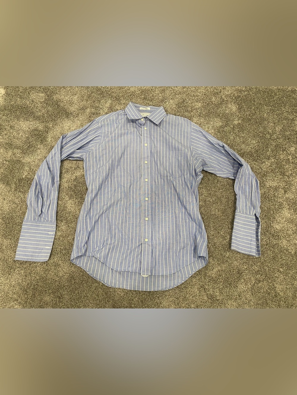 Burberrys Of London SZ 16 33 Button Up French Cuff Striped Shirt Blue White